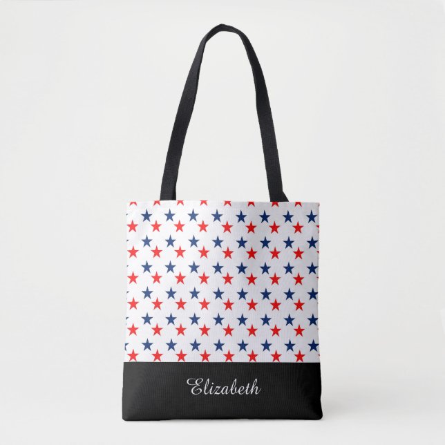 Tote Bag Étoiles noires et blanches avec Monogramme (Devant)