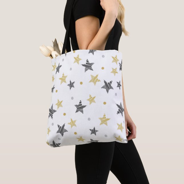 Tote Bag Étoiles Noires Et Dorées (De près)