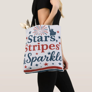 Tote Bag Étoiles, rayures et étincelles - 4 juillet patriot