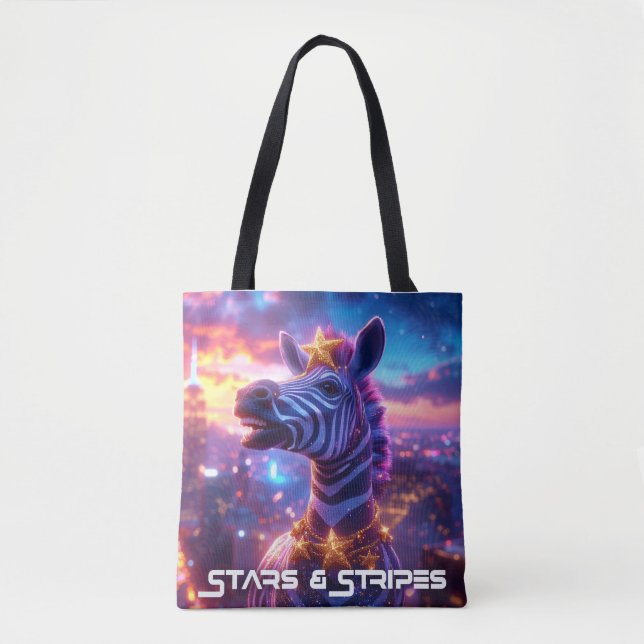 Tote Bag Étoiles sur bandes avec ZEBRA ZANZIBAR (Devant)