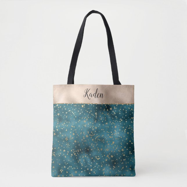 Tote Bag Étoiles turquoises d'or vert (Devant)