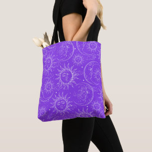 Tote Bag Étoiles Vintages célestes de la lune violette