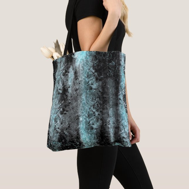 Tote Bag Étrange texture fibreuse en bleu clair et noir (De près)