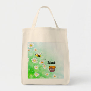 Tote Bag Être gentil Texte Floral Blanc & Vert Beau