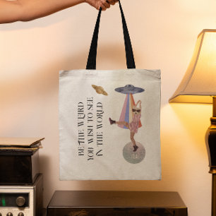 Tote Bag Être la bizarrerie   Monogramme de chat de l'espac