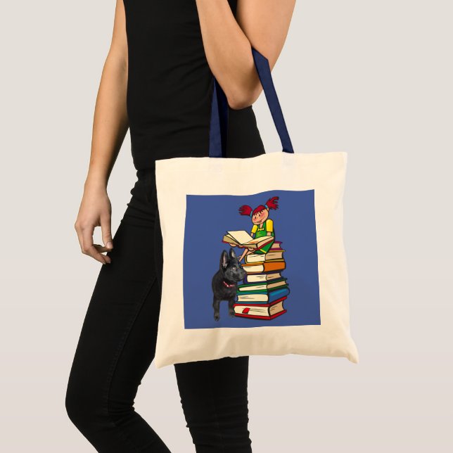 Tote Bag Étudiez Buddy Puppy avec School Girl on Books, ZKO (Devant (produit))