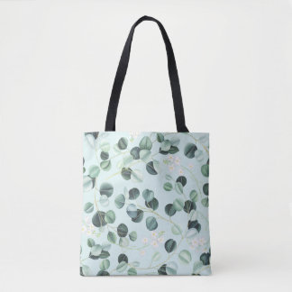 Tote Bag Eucalyptus Bliss : Motif d'aquarelle turquoise.