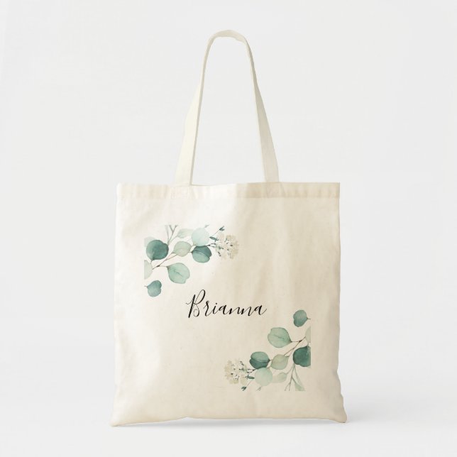 Tote Bag Éucalyptus Feuillage Blanc Floral Époux (Devant)