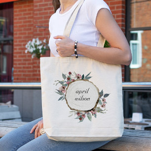 TOTE BAG EUCALYPTUS FLORAL ROSE DE BOIS RUSTIQUE