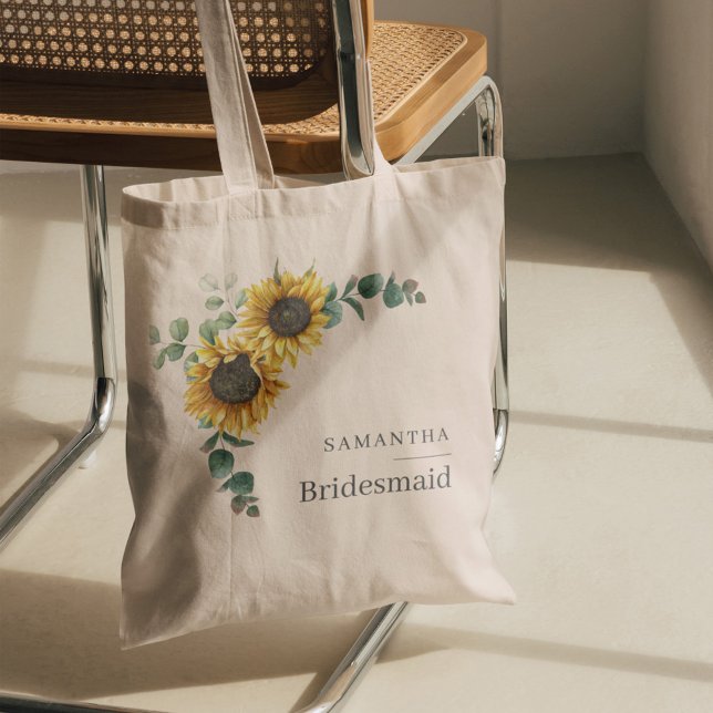 Tote Bag Eucalyptus Floral Tournesol Bridesmaid Favoriser (Sunflower Eucalyptus Bridesmaid Tote Bag)