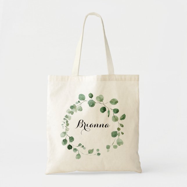 Tote Bag Éucalyptus Moderne Calligraphie Bridesmaid (Devant)