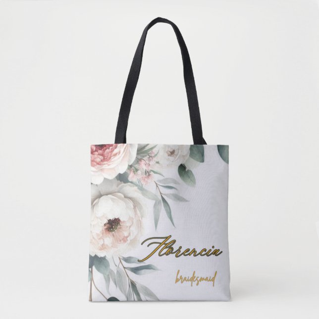 Tote Bag Eucalyptus & Peony Aquarelle Florale Fourre-tout (Devant)