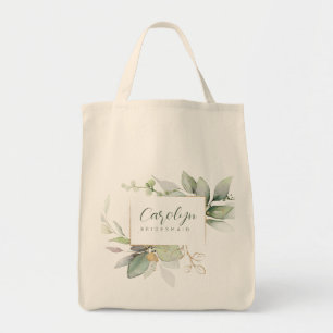 Tote Bag Éucalyptus Vert Or Monogramme Épouse