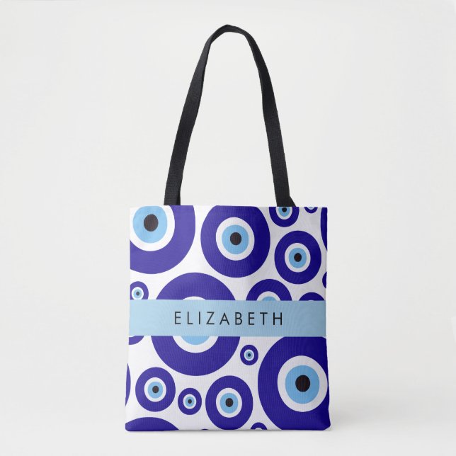 Tote Bag Evil Eye, Greek Eye, Turkish Eye, Mati, Your Name (Devant)