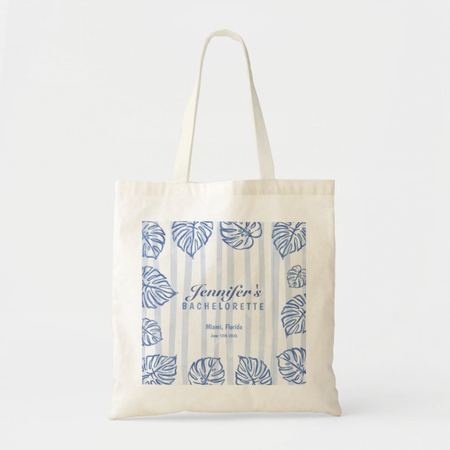 Tote Bag EVJF Plage Feuilles de palmier bleues fantaisistes (Devant)