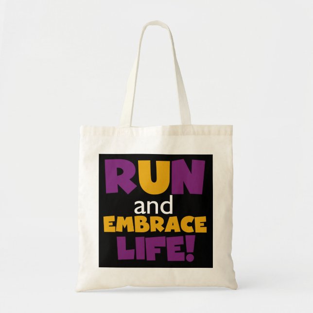 Tote Bag Exécuter Embrasser la vie violet jaune (Devant)