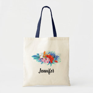 Tote Bag Exotic Tropical Flowers - Pink & Aquamarines