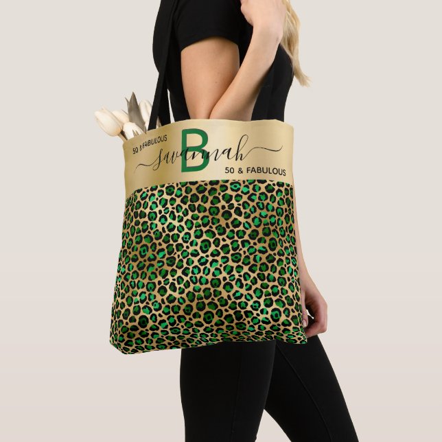 Tote Bag Fabuleux nom léopard émeraude vert d'anniversaire (De près)