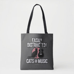 Tote Bag Facilement distrait par les chats et la musique