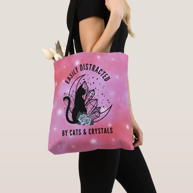 Tote Bag Facilement distrait par les chats et les cristaux  (De près)