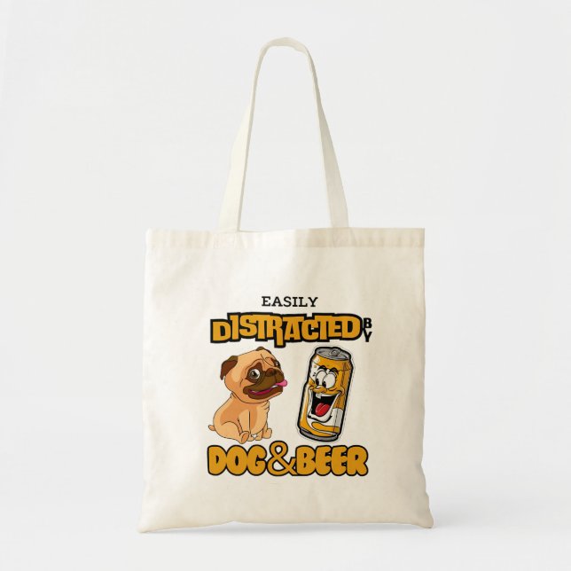 Tote Bag Facilement distrait par les chiens et la bière (Devant)