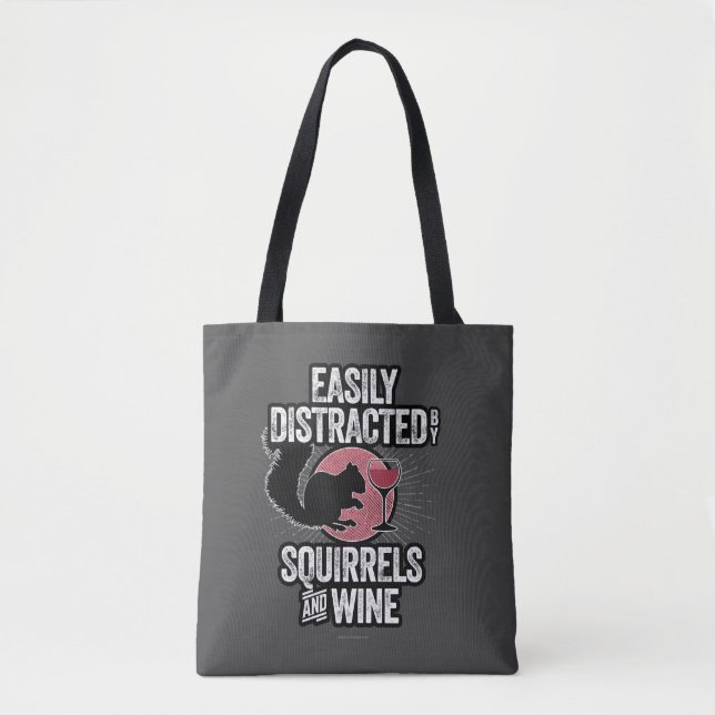 Tote Bag Facilement distrait par les écureuils et le vin (Devant)