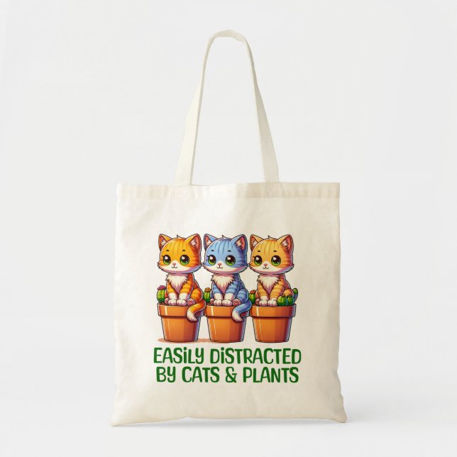 Tote Bag Facilement distrait par les plantes et les chats (Devant)