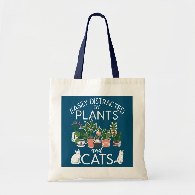 Tote Bag Facilement Distrait Par Les Plantes Et Les Chats D (Devant)