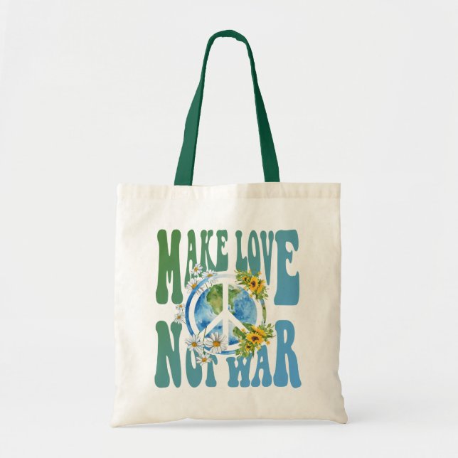 Tote Bag Faire l'amour pas la guerre Rétro Hippie Floral si (Devant)