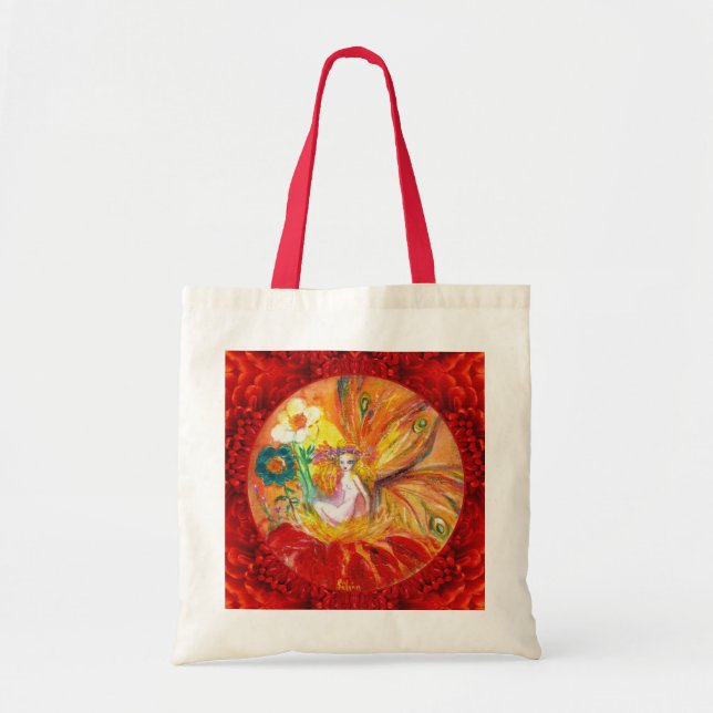 Tote Bag FAIRY OF THE FLOWERS Red Yellow Imaginaire (Devant)