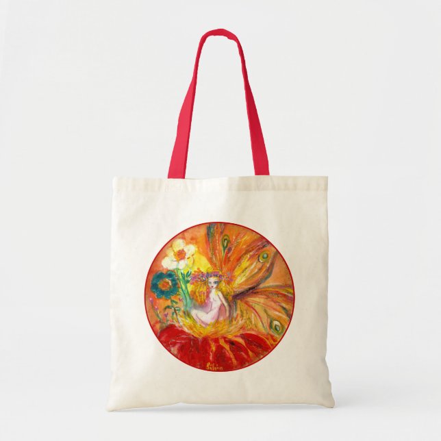 Tote Bag FAIRY OF THE FLOWERS Red Yellow Imaginaire (Devant)