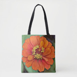 Tote Bag Faith Orange Zinnia Flower Art Fourre-tout