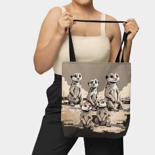 Tote Bag Famille de suricates mignonne en monochrome - Art