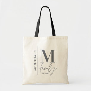 Tote Bag Famille monogramme moderne marine gris élégant ass