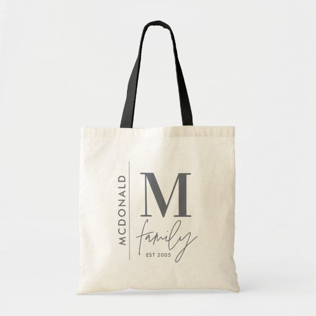 Tote Bag Famille monogramme moderne marine gris élégant ass (Devant)