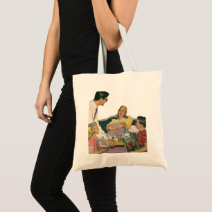 Tote Bag Famille Rétro Sert un Petit Déjeuner au Lit à Mama