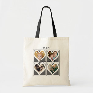 Tote Bag FAMILLE Script Titre Photo Collage Monogramme Nom