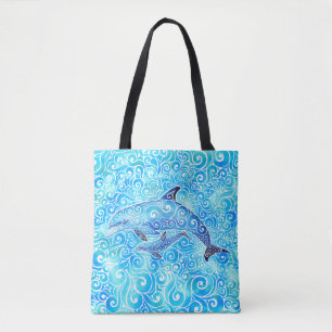 Tote Bag Famille tourbillonnant de dauphins