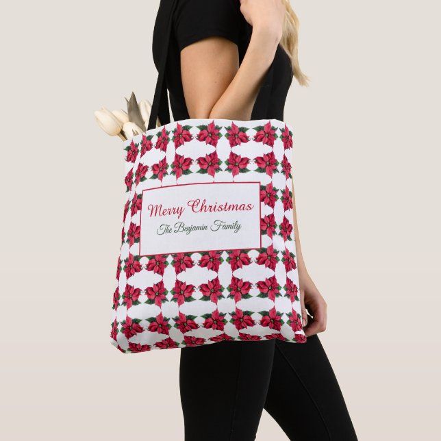 Tote Bag Famille vintage Noël Rouge Poinsettia Motif (De près)