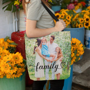 Tote Bag Family Love Black Script Photo personnalisée