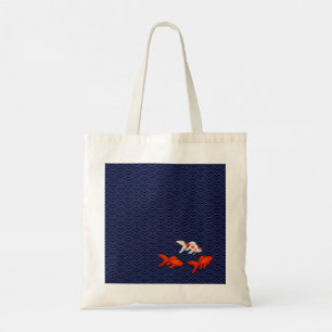 Tote Bag Fantail de poisson d'or sur Seigaiha Wave Motif ja