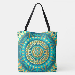 Tote Bag Fantaisie Mandala Bleu Or
