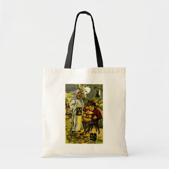 Tote Bag Fantôme d'Halloween et Jack-o-Lantern (Devant)