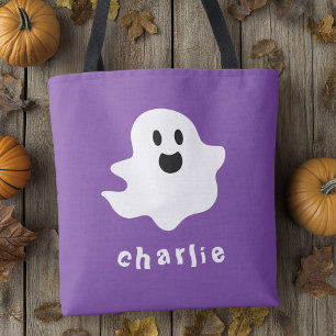 Tote Bag fantôme éffrayant et nom violet Halloween