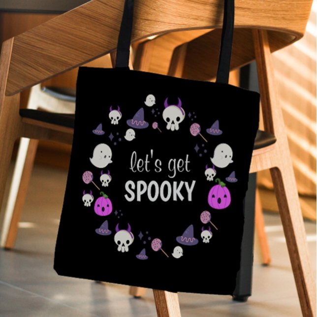 Tote Bag Fantôme Éffrayant Monogramme moderne Halloween (Let's Get Spooky Ghost Modern Monogram Halloween Tote Bag)