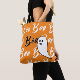 Tote Bag Fantôme Halloween noir blanc orange boo