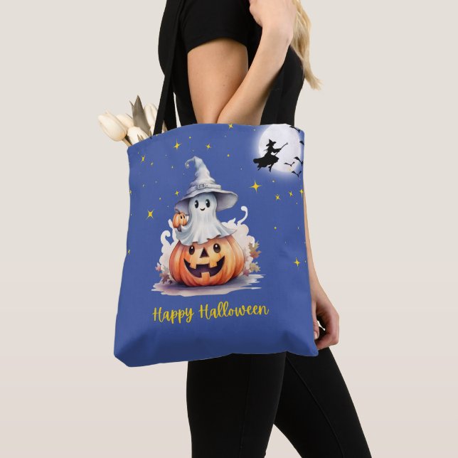 Tote Bag Fantôme Jack-O' Étoiles de Pleine lune de lanterne (De près)