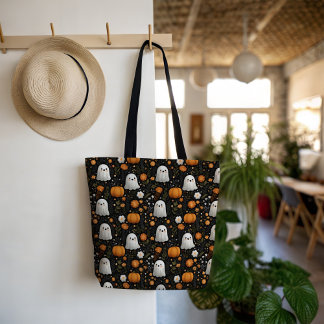 Tote Bag Fantôme mignon et motif de citrouille Halloween