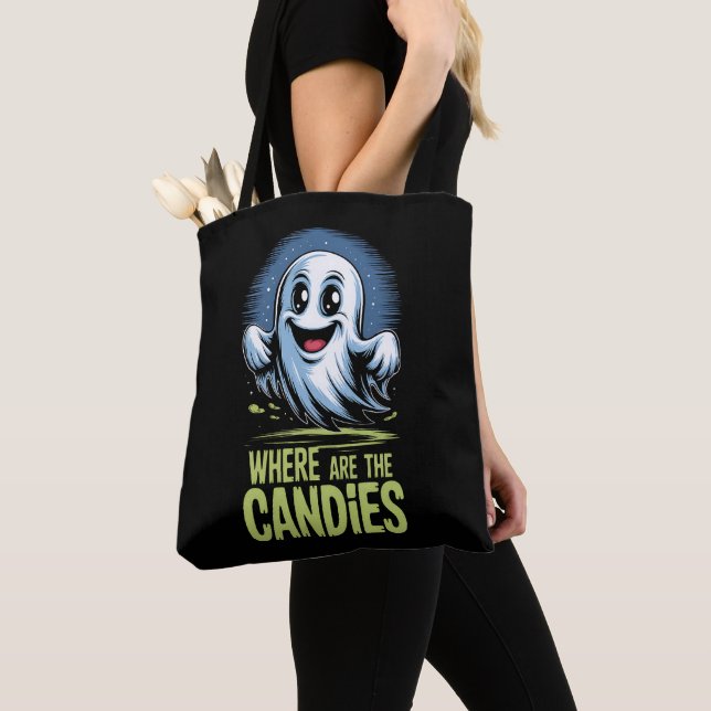 Tote Bag Fantôme Mignon Halloween "Where Are The Candies"  (De près)