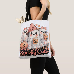Tote Bag Fantômes et citrouilles roses effrayants et mignon